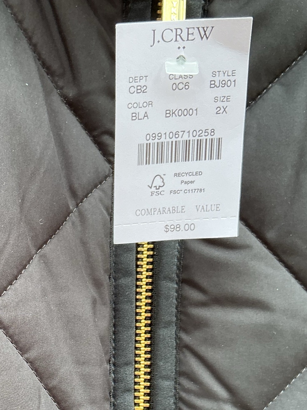 J.Crew Quilted Vest Women’s 2X Black Gingham Lined NWT - Picture 12 of 12